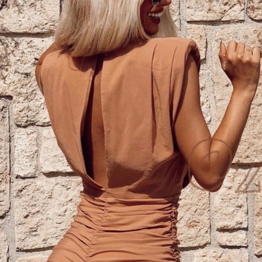 NEW WITH TAG - ZARA PEACH RUST SLEEVELESS RUCH Bodycon Mini DRESS - Picture 2 of 5